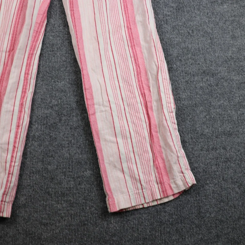 Linen Blend Pants Womens Medium Pink Striped Drawstring Elastic Waist Pockets - Picture 4 of 12